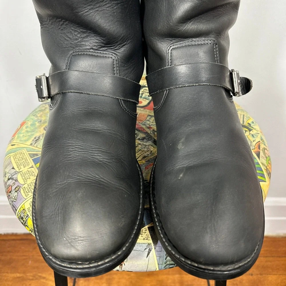 Harley Davidson Engineer Boots Mens Black Good Leather Back‎ Zip Buckle Biker